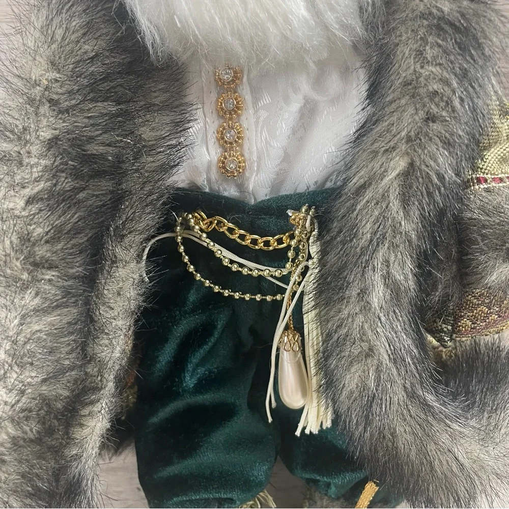 VNTG Russian-Style Santa Claus Father Christmas Doll Green Velvet Fur Trim 14”